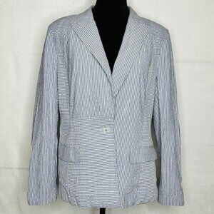 Layfette 148 Blue & White Striped Seersucker Blazer Women's Sz 14